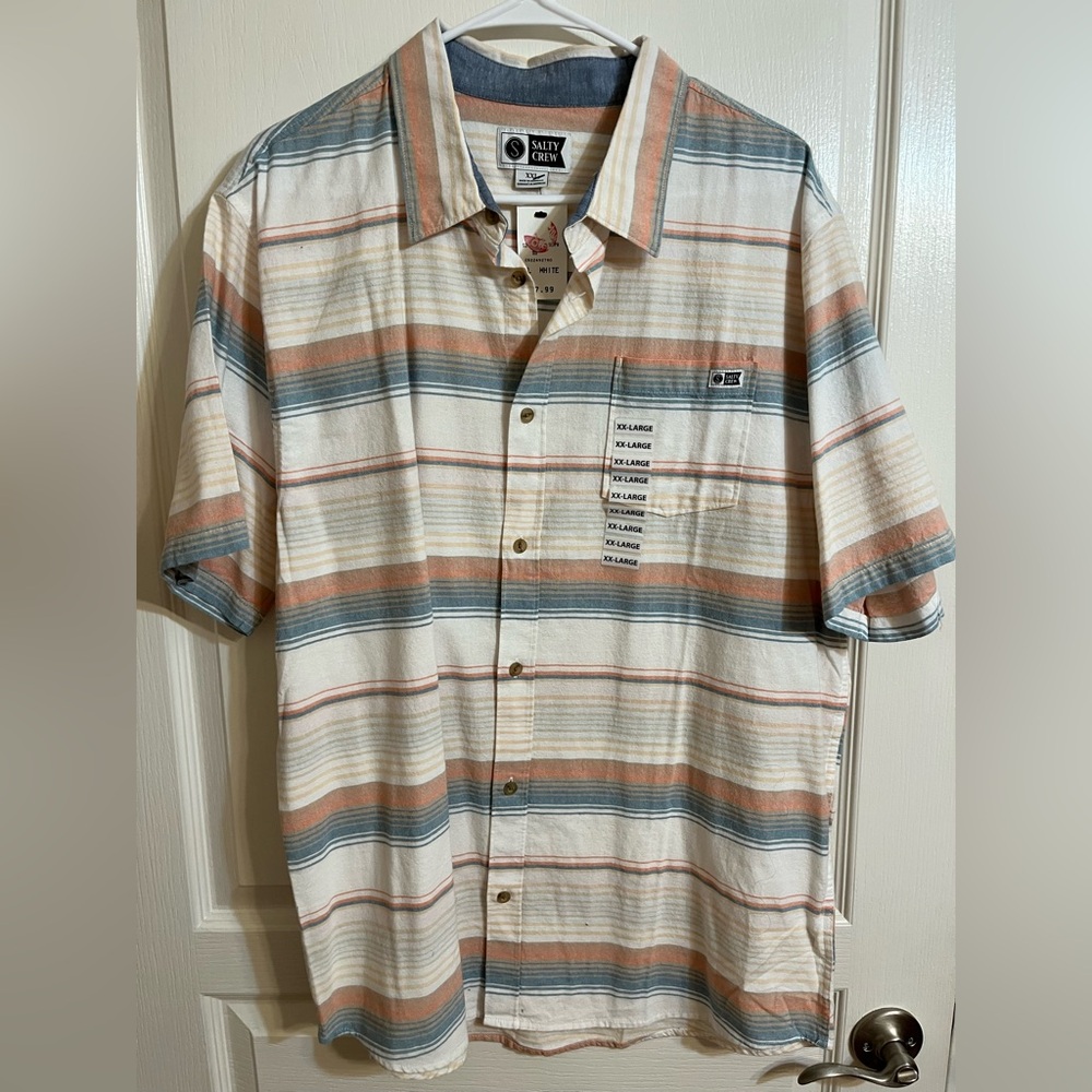 Salty Crew Men's Casual Striped Shirt - Blue, Orange, White
